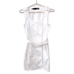 Love Moschino White Sleeveless Belted Eyelet Lace Trim Button Up Dress Size 4